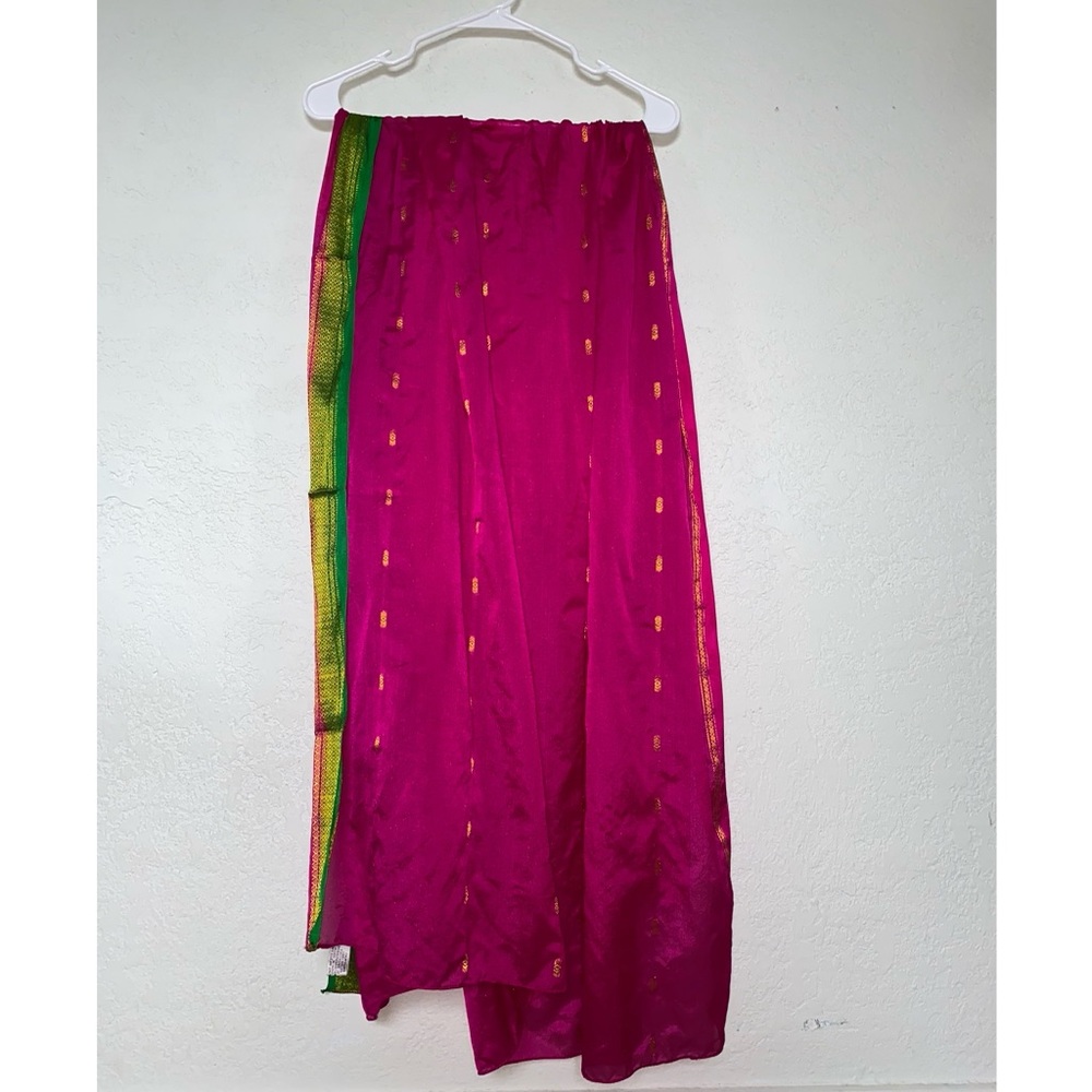 Bright Pink Fuchsia wrap with Green and Gold details